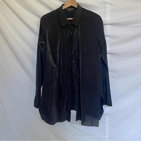 Marithe Francois Girbaud Tops - MARITHÉ + FRANÇOIS GIRBAUD IRIDESCENT BLACK SILK OVERSIZED BUTTON UP